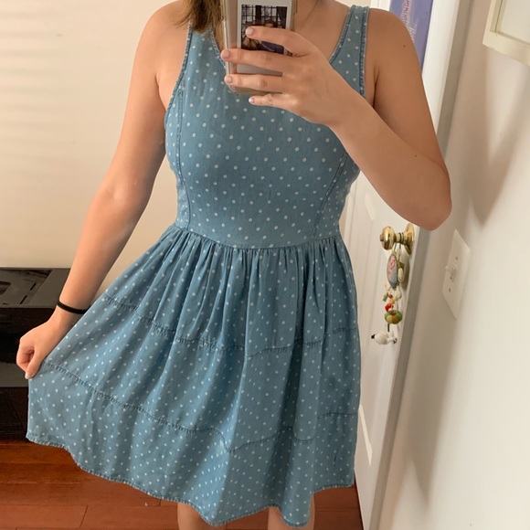 Francesca’s Denim Polka Dotted Dress - Picture 4 of 4